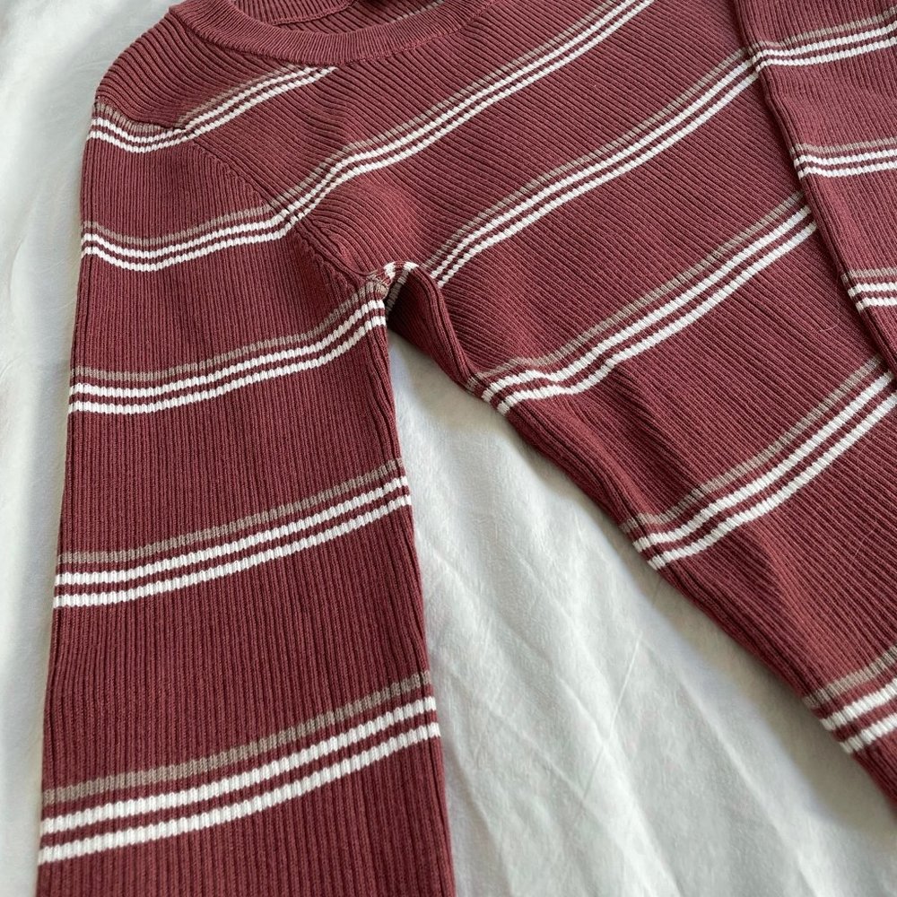 Lulus | Daphnie Rust Brown Striped Cropped Sweater - Picture 2 of 3